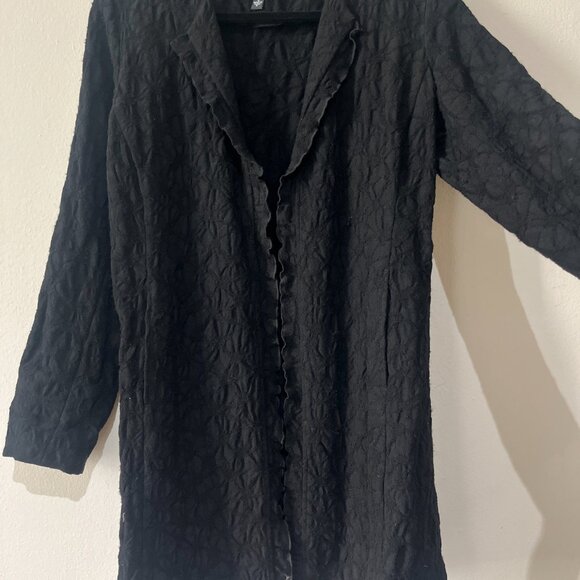 EILEEN FISHER 100% Wool Black Embossed Light Jacket - Picture 7 of 11